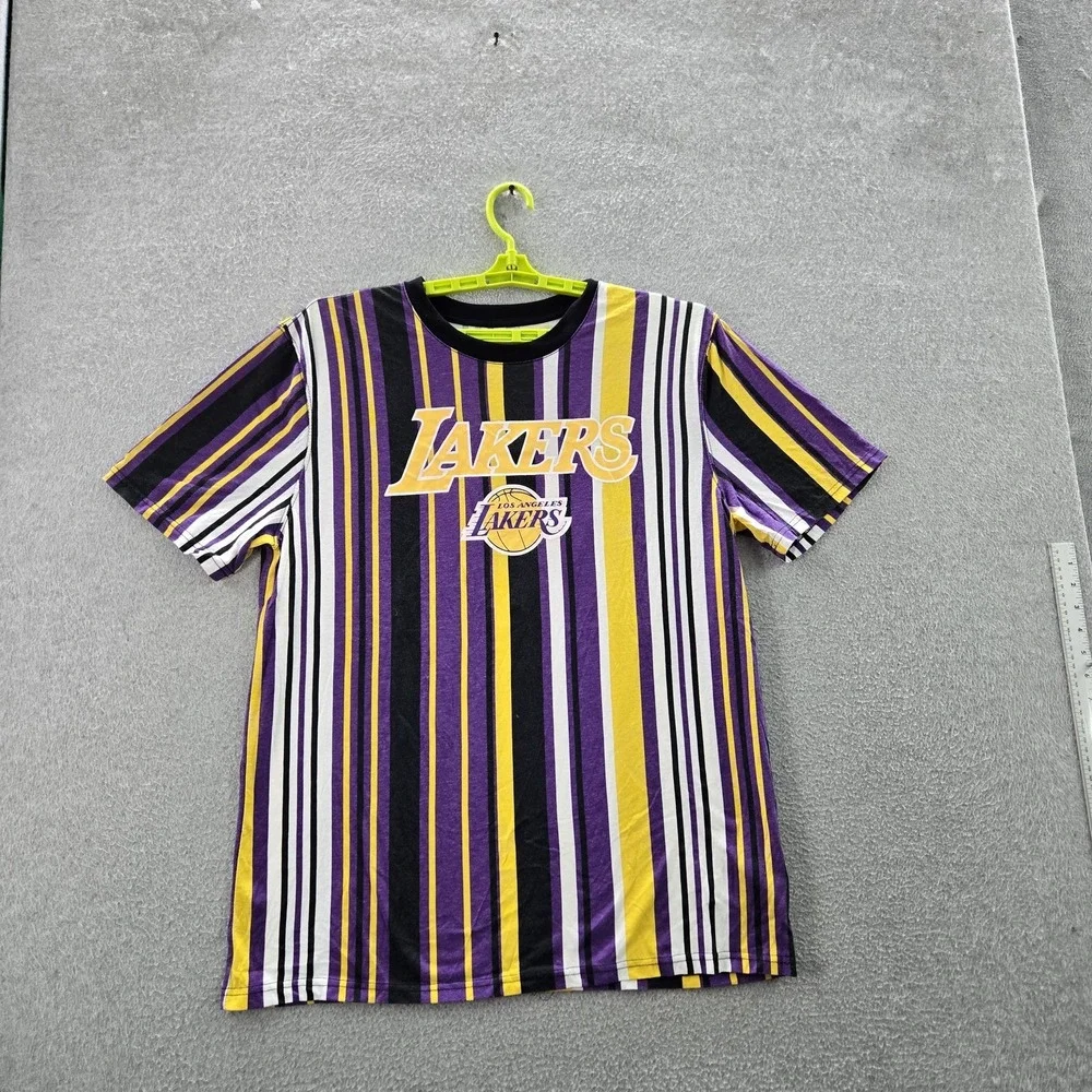 Los Angeles Lakers Men Shirt XL Purple Striped‎ Ringer LeBron James 23 Logo